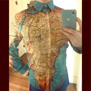 Geography Button Down Map Shirt, Chest Size 44